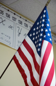 American flag in elementary school classroom